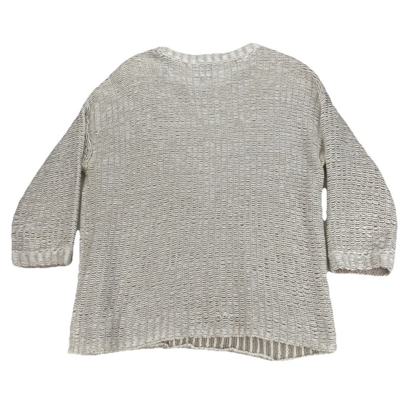 Eileen Fisher Open Knit Sweater Boxy Top Bone Organic Cotton/Linen Small - Picture 2 of 10